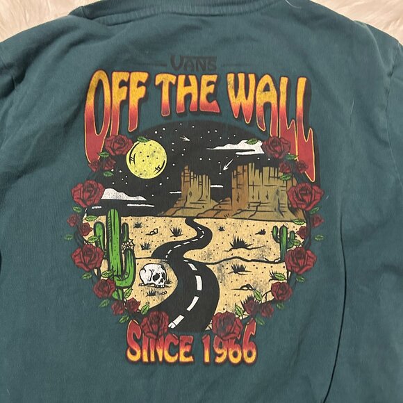 VANS OFF THE WALL Dark green long sleeve cropped shirt skater vibes, SIZE S - Picture 6 of 8